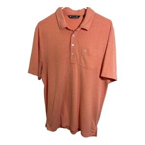 Travis Mathew mens polo half button shirt Large orange. Short sleeve golf